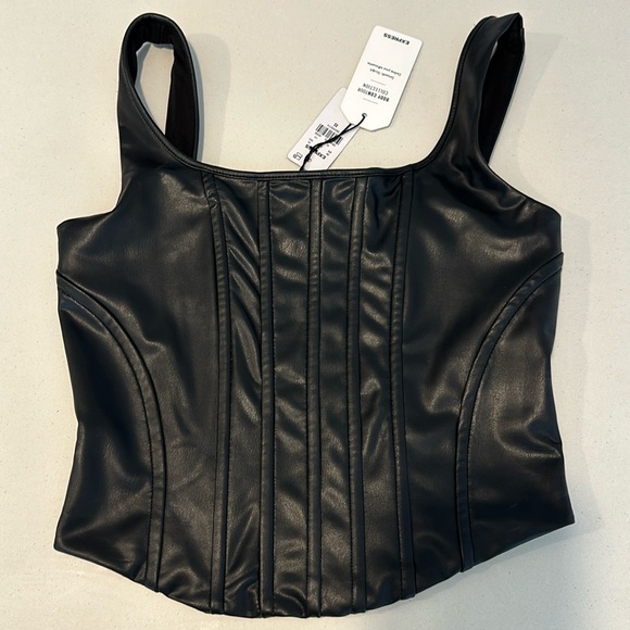 Express Body Contour Faux Leather Corset Cropped Tank - Picture 1 of 3